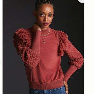 Anthropologie Womens DOLAN Fringed Sweater Bubble Quilted Sleeve